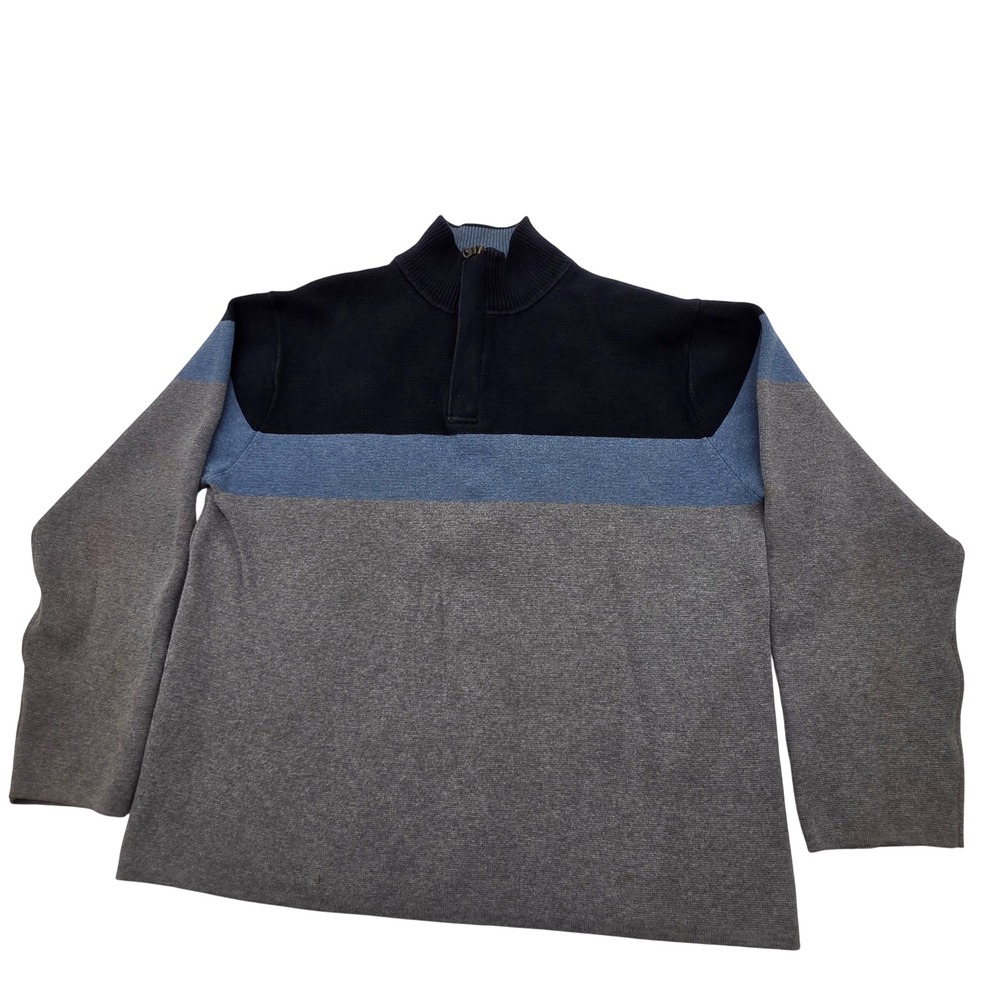Gap Quarter Zip Sweater Men L Grey Blue Colorblock Cotton Knit Grunge Gorpcore*